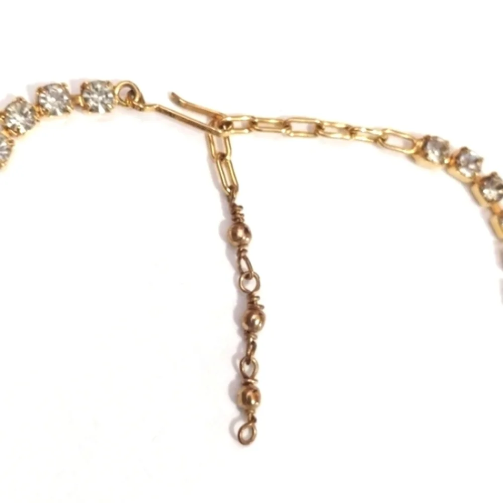 VINTAGE DARK BLUE CLEAR RHINESTONE CHOKER COLLAR BIB 15-18" NECKLACE - Picture 7 of 11